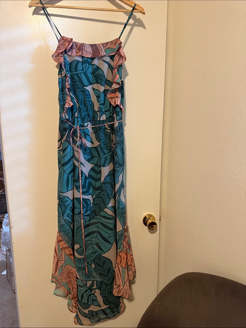 Farm Rio for Anthropologie Teal Blue and pink dress